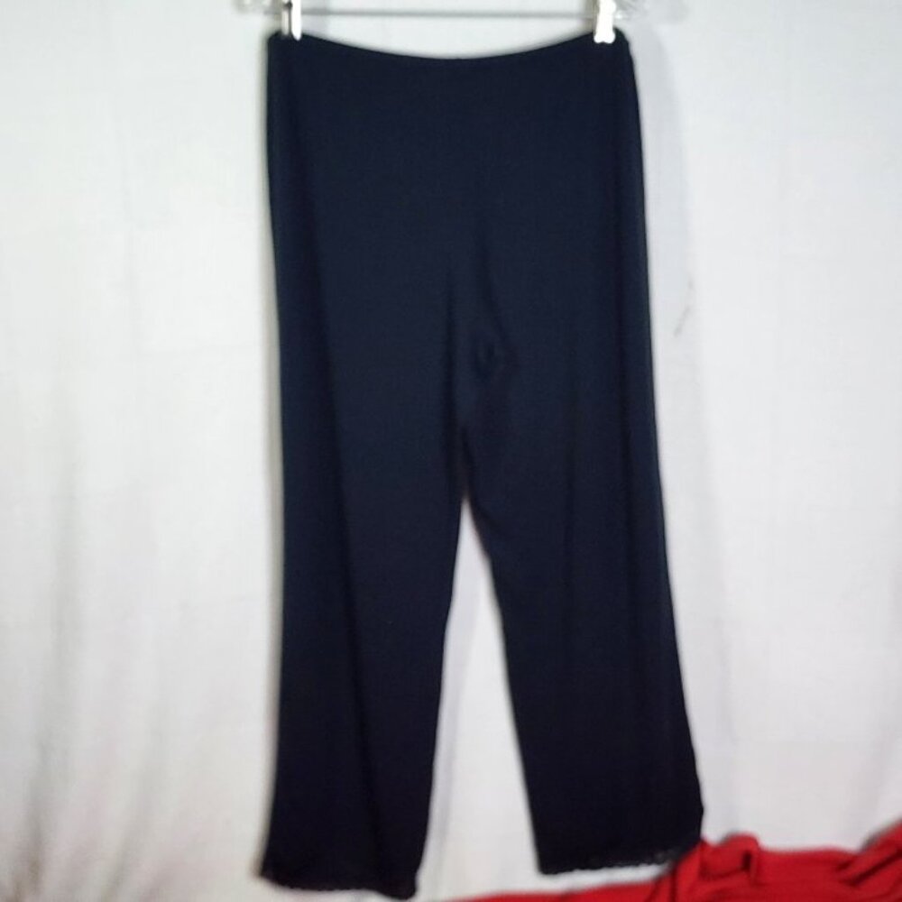 Adonna Black Modal Span Lace Hem Silk Adjustable Tie Waist Pajama Pants Size L - Picture 9 of 16